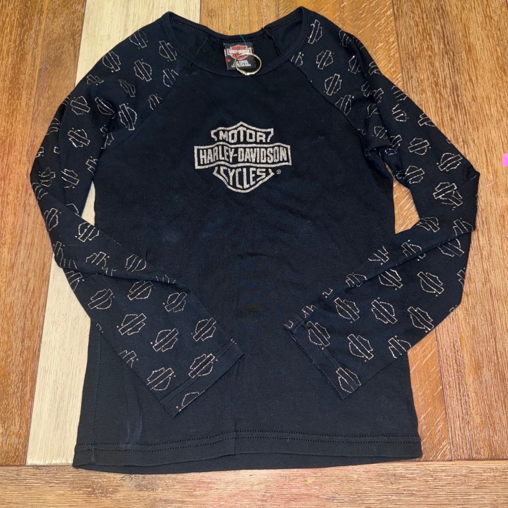 Harley Davidson Raglan Top Womens M Black Excellent Glitter Logo Macon GA